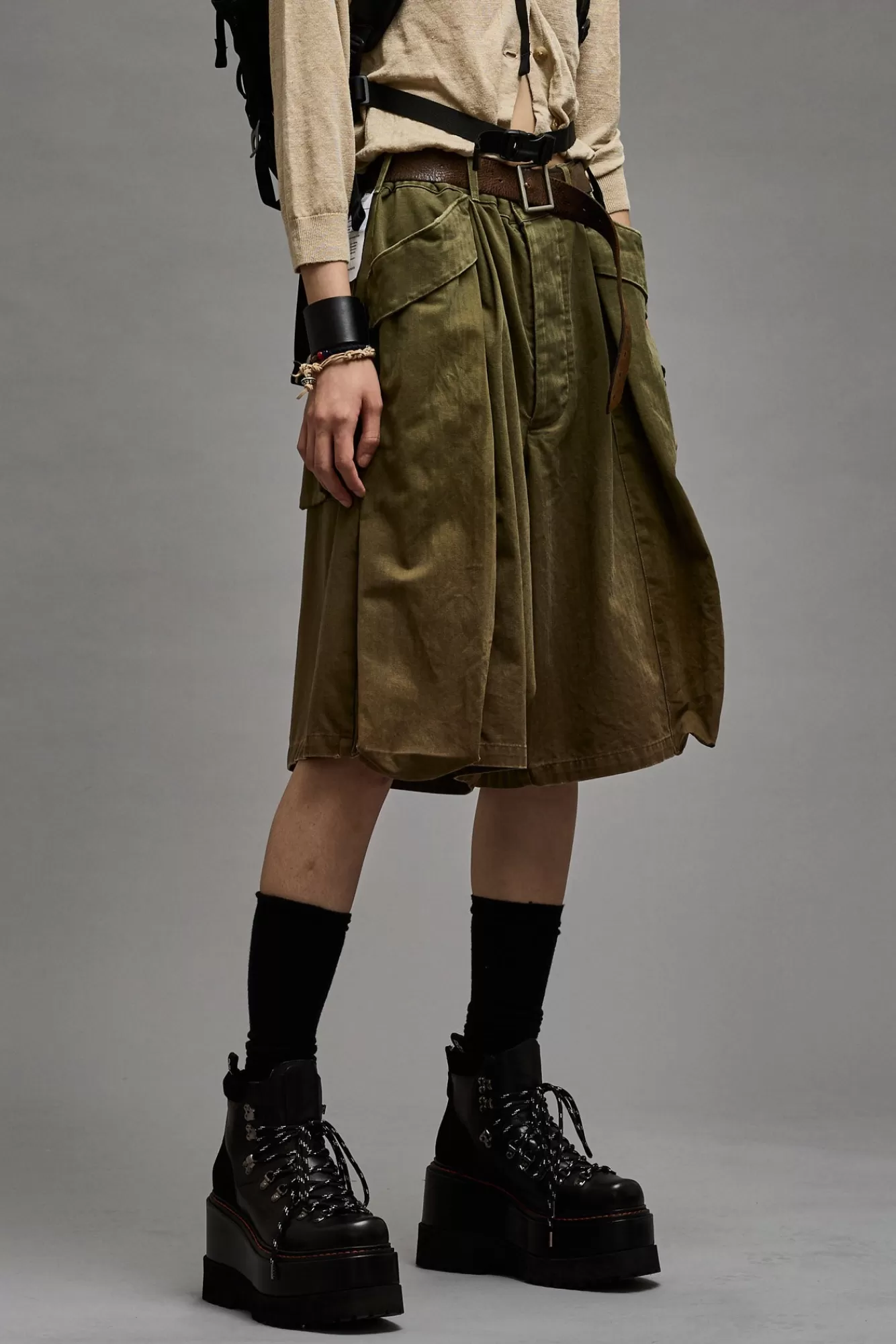 Pants & Shorts<R13 JESSE MULTIPOCKET SHORT - OLIVE HERRINGBONE