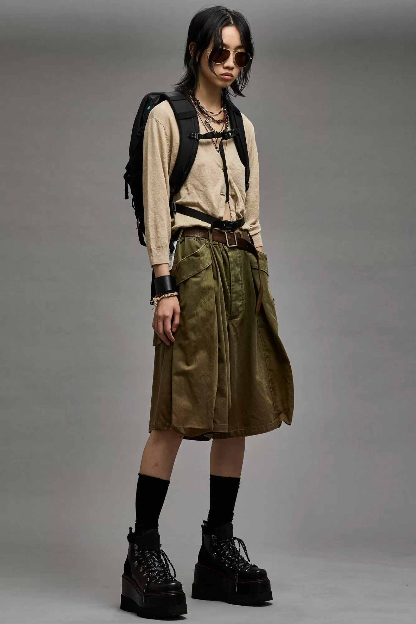 Pants & Shorts<R13 JESSE MULTIPOCKET SHORT - OLIVE HERRINGBONE