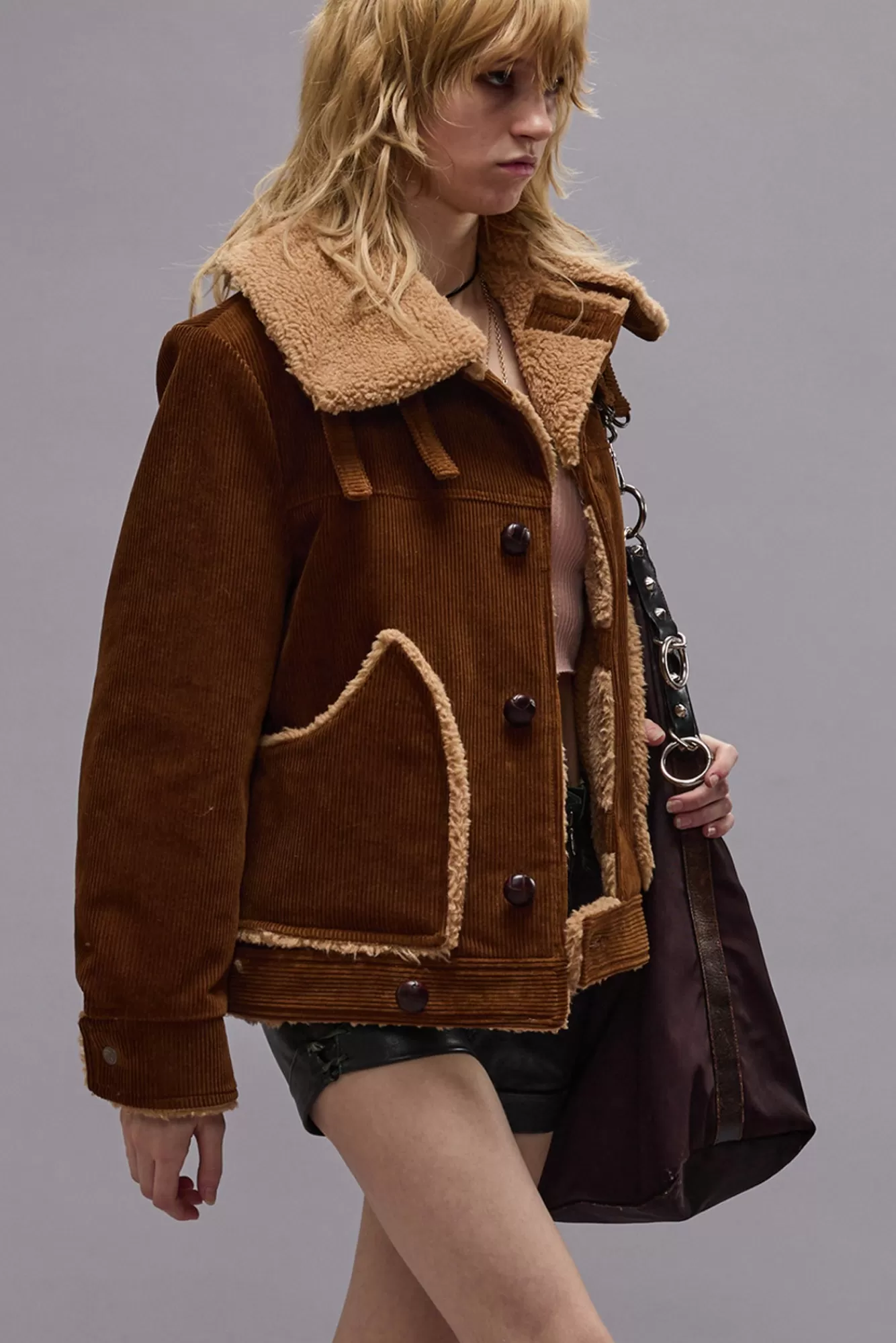 Jackets & Coats<R13 OVERSIZED COLLAR JACKET - BROWN CORDUROY