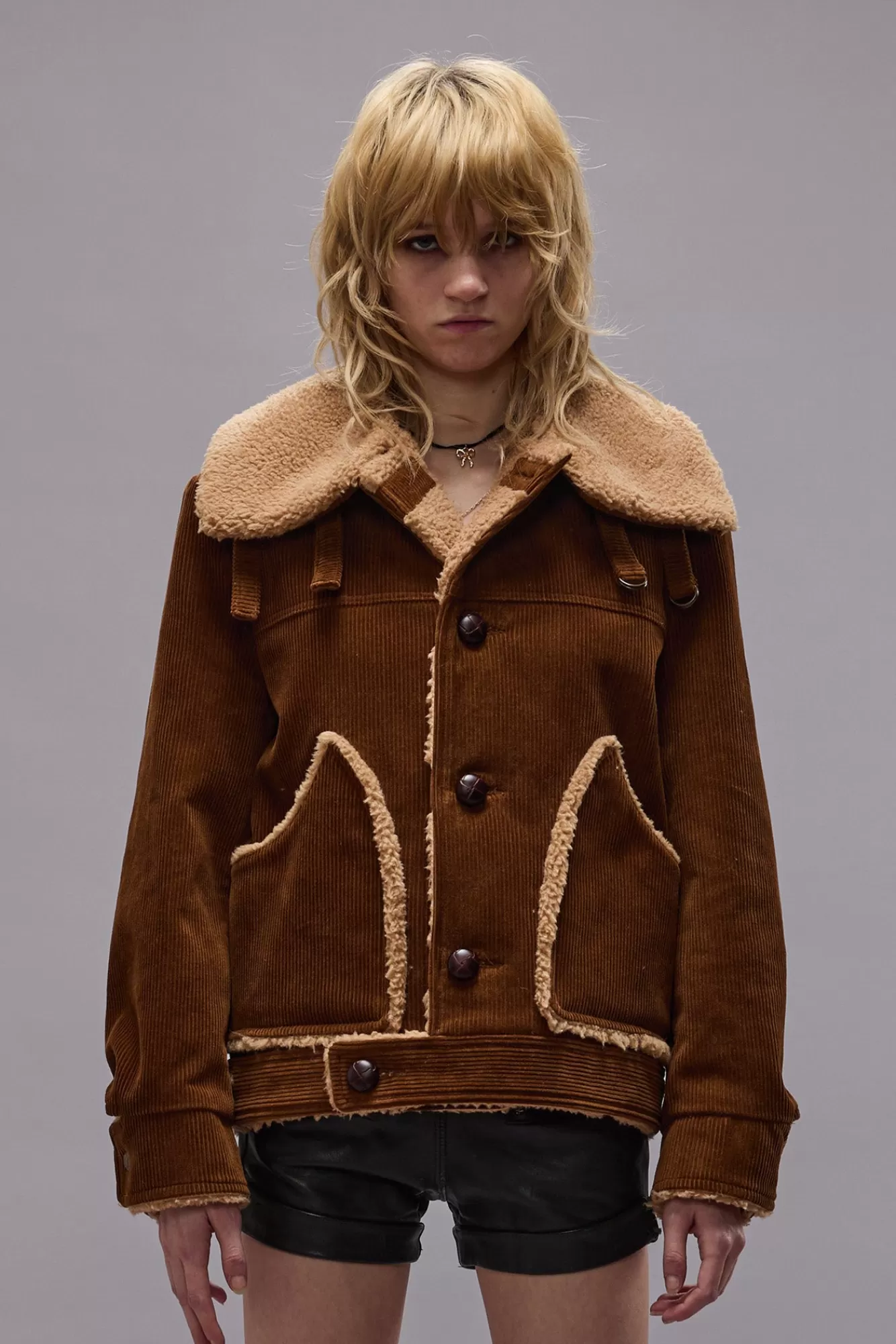 Jackets & Coats<R13 OVERSIZED COLLAR JACKET - BROWN CORDUROY